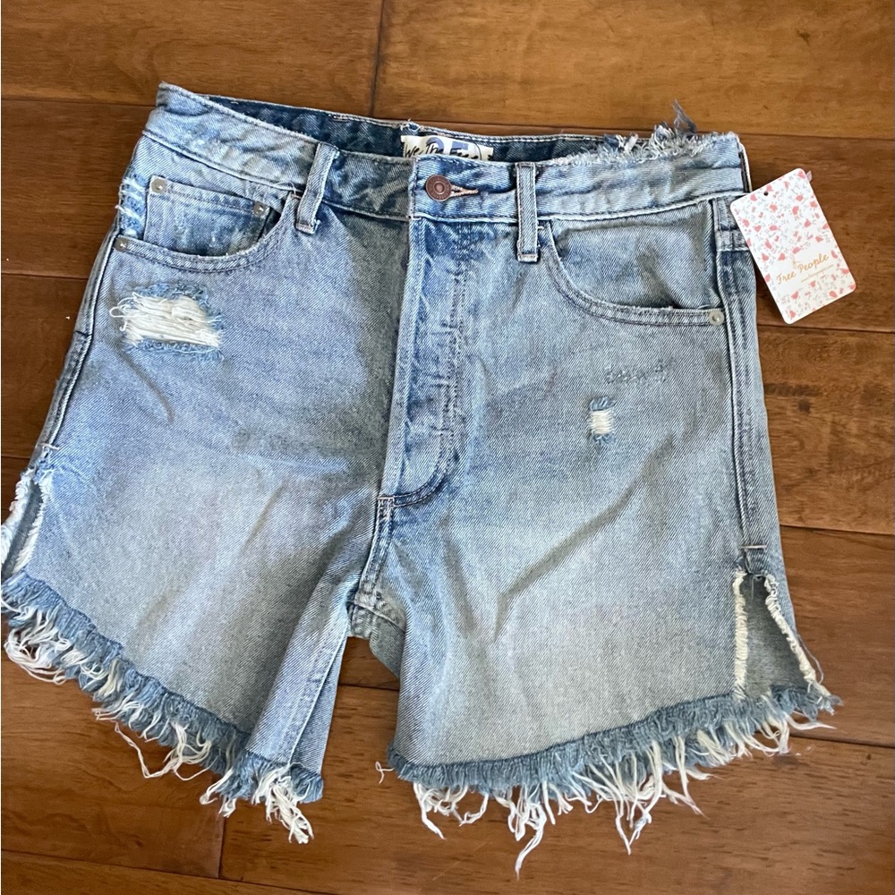 Free People Light Wash Distressed Denim Jean Shorts